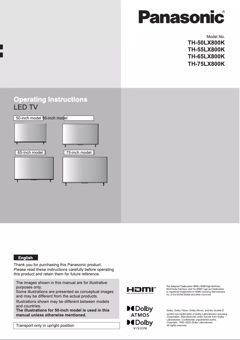 Page 1 de la notice Manuel utilisateur Panasonic TH-75LX800K