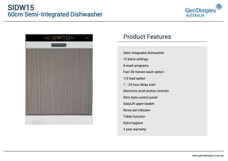 Page 1 de la notice Fiche technique Baumatic SIDW15