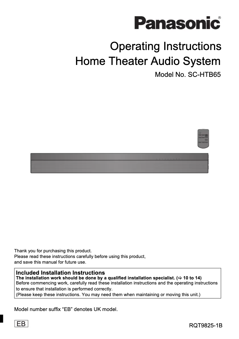 Page 1 de la notice Manuel utilisateur Panasonic SC-HTB65