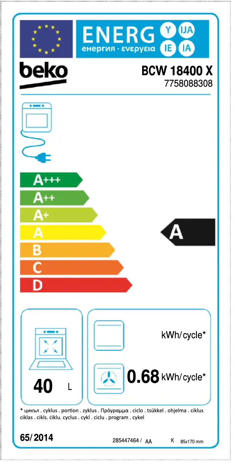 Page n°1 - Label énergétique Beko BCW 18400 X