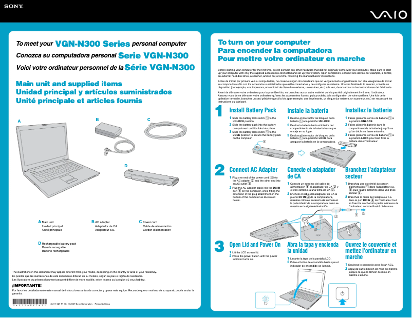 Image de la première page du manuel de l'appareil Vaio VGN-N385N
