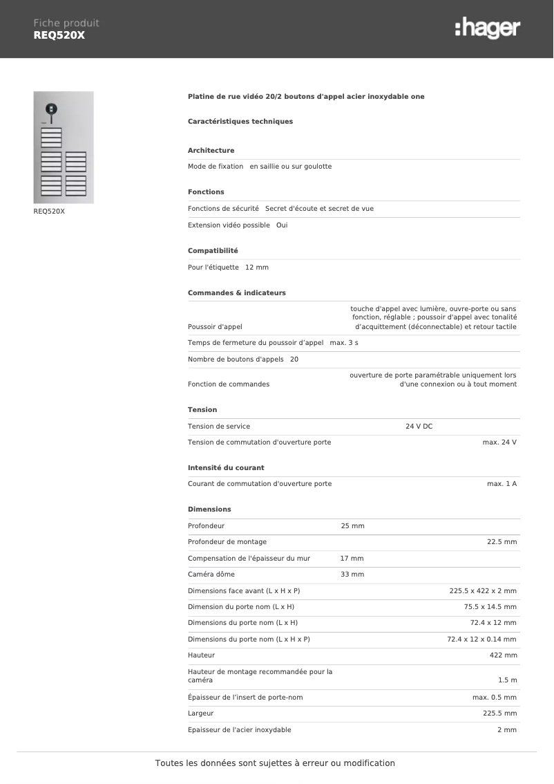 Image de la première page du manuel de l'appareil REQ520X