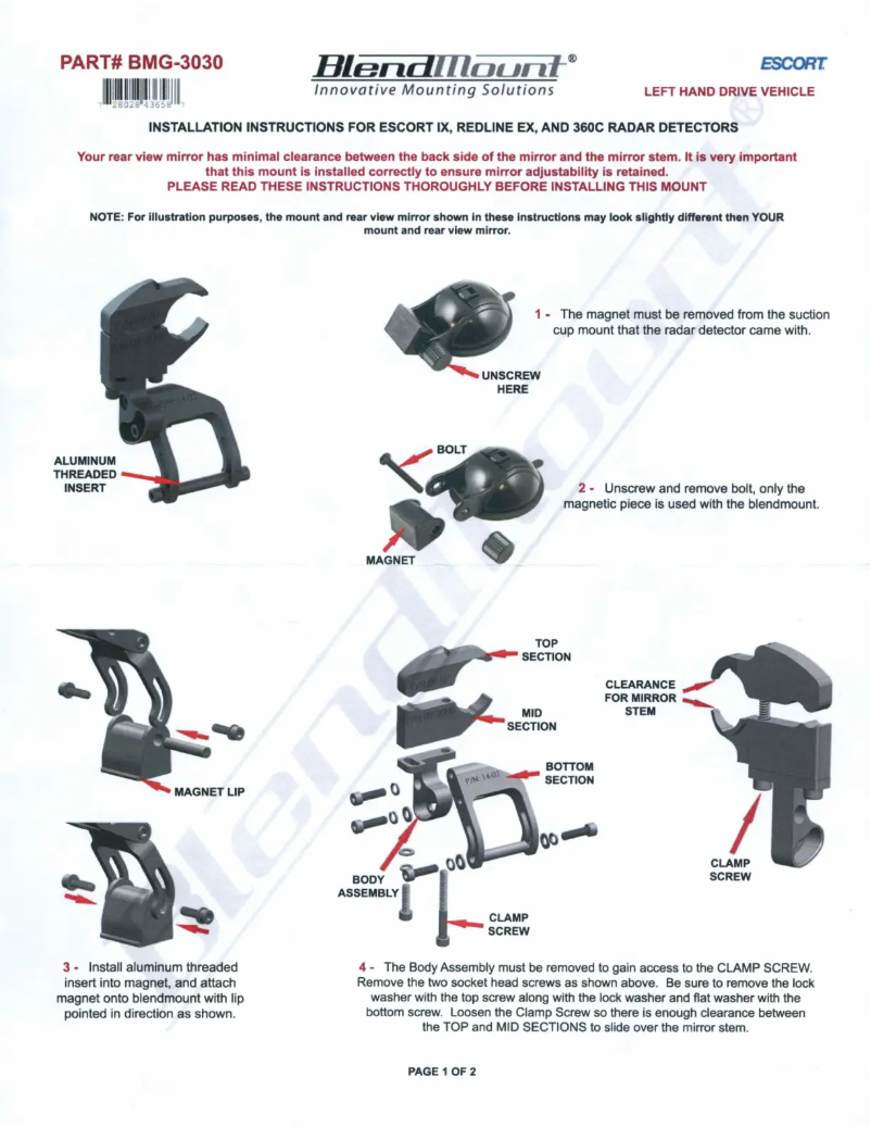 Page 1 de la notice Manuel utilisateur BlendMount BMG-3030