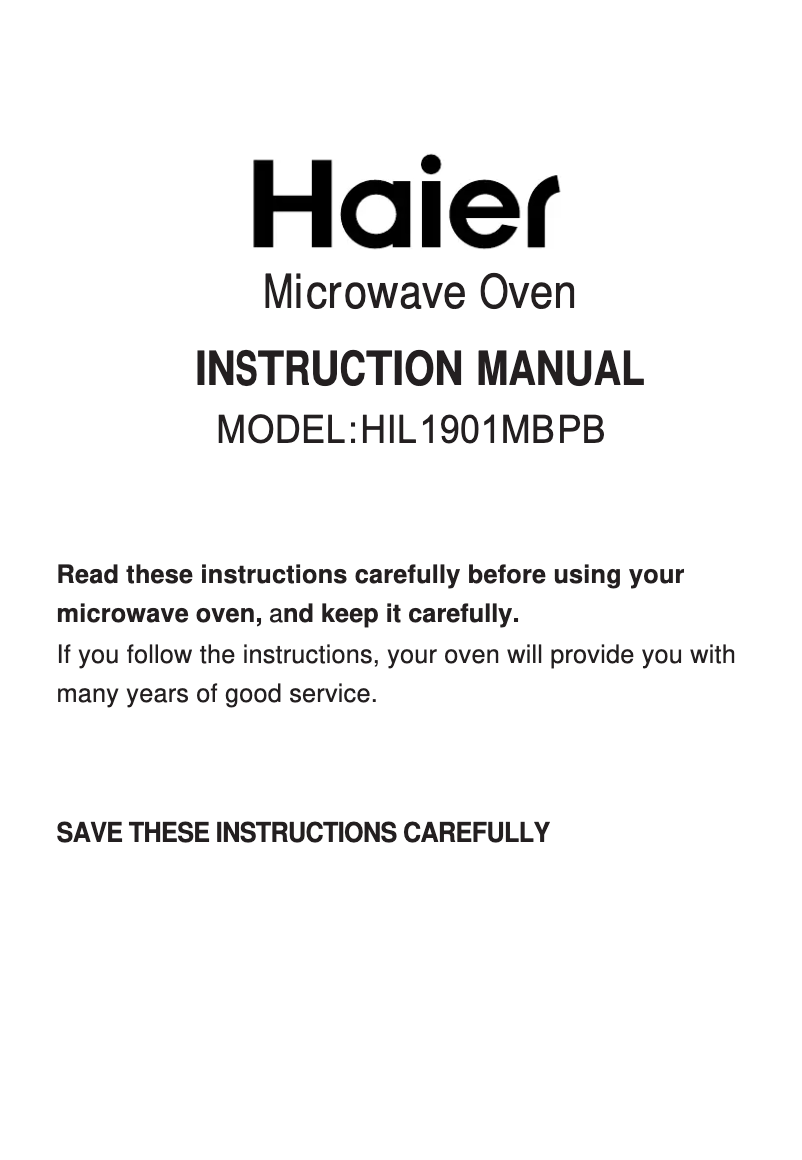 Page 1 de la notice Manuel utilisateur Haier HIL1901MBPB