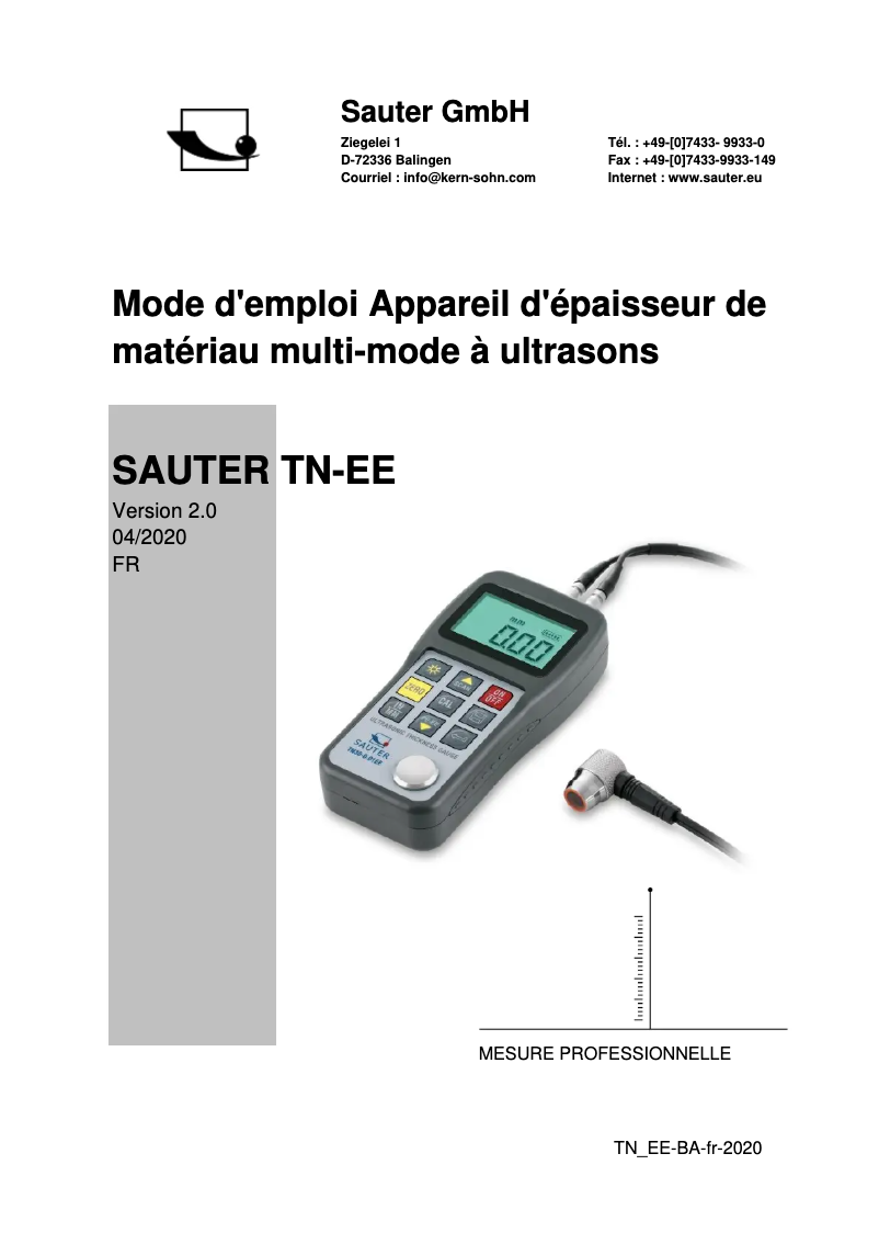 Page n°1 - Manuel utilisateur Sauter TN EE