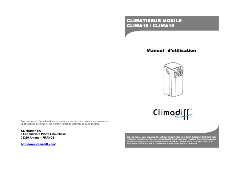 Page n°1 - Manuel utilisateur Climadiff Clima 18