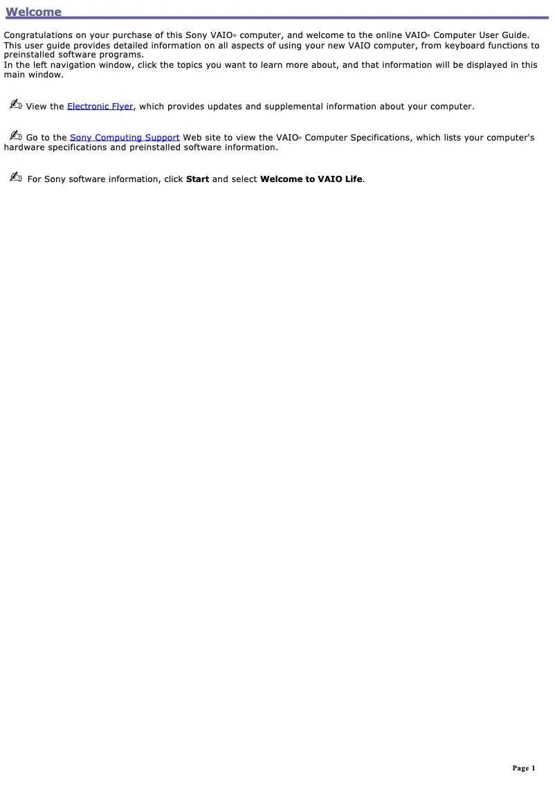 Page 1 de la notice Manuel utilisateur Sony Vaio PCG-FRV35