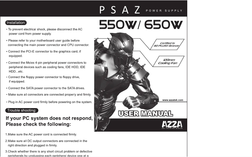 Page 1 de la notice Manuel utilisateur Azza PSAZ New 550W