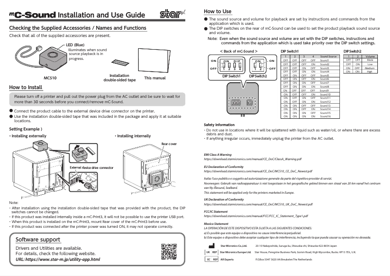 Page 1 de la notice Manuel utilisateur Star Micronics mC-Sound