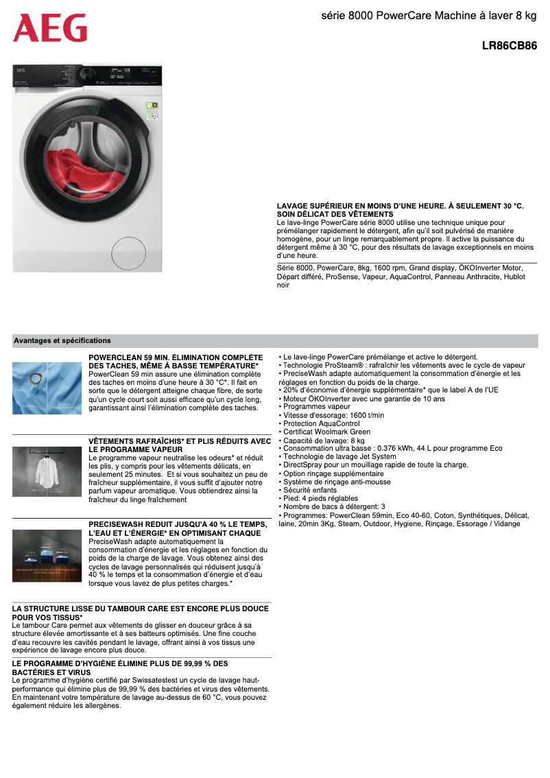Page n°1 - Fiche technique AEG LR86CB86