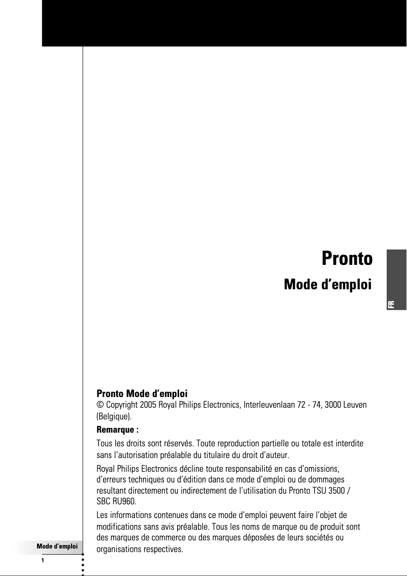 Page n°1 - Manuel utilisateur Philips TSU3500