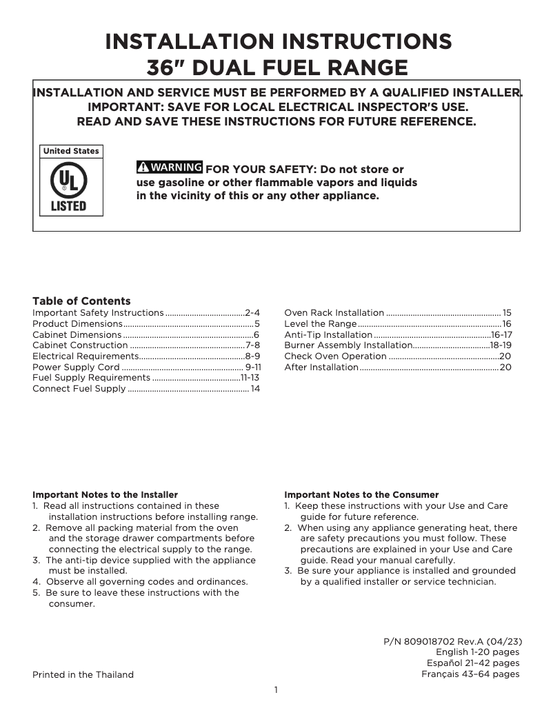 Image de la première page du manuel de l'appareil GCFD3661AF