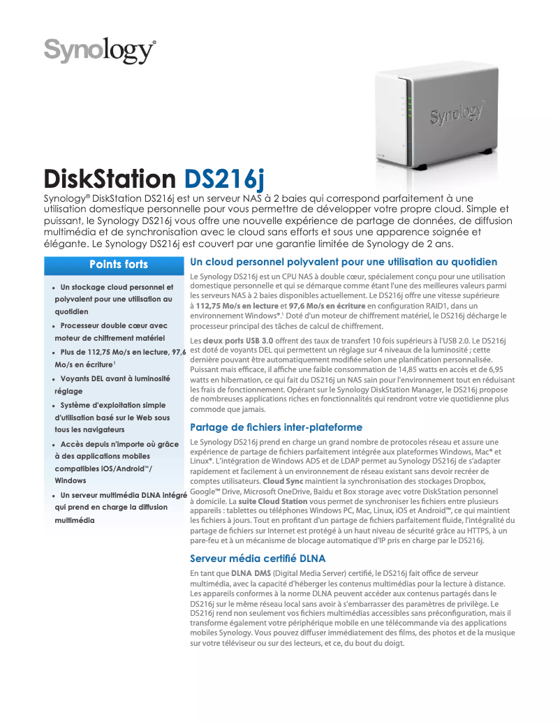 Image de la première page du manuel de l'appareil DiskStation DS216j