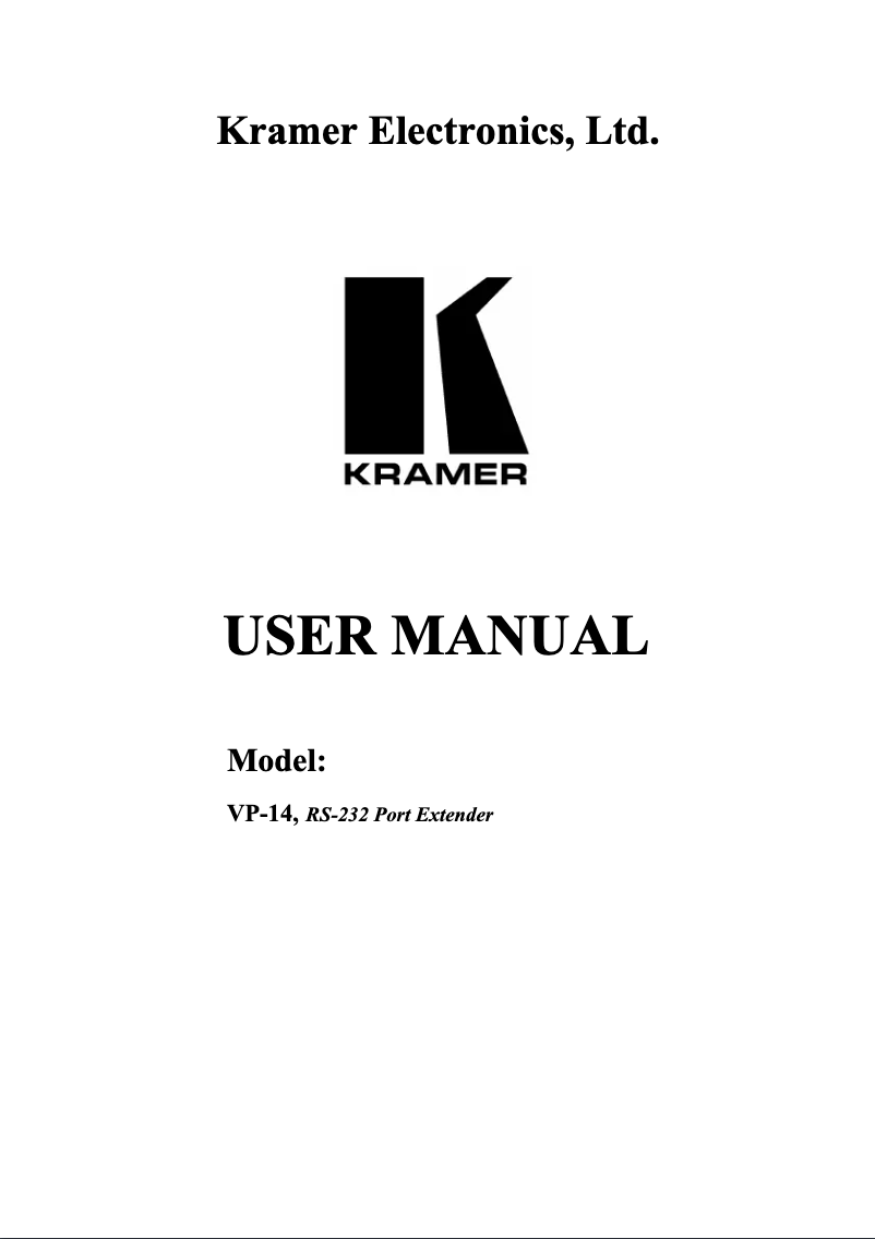 Page 1 de la notice Manuel utilisateur Kramer VP-14