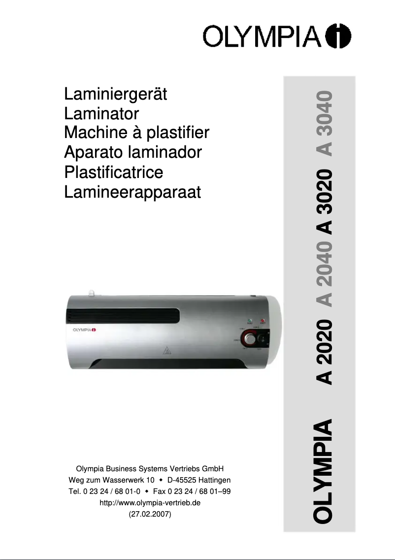 Page n°1 - Manuel utilisateur Olympia A 3020