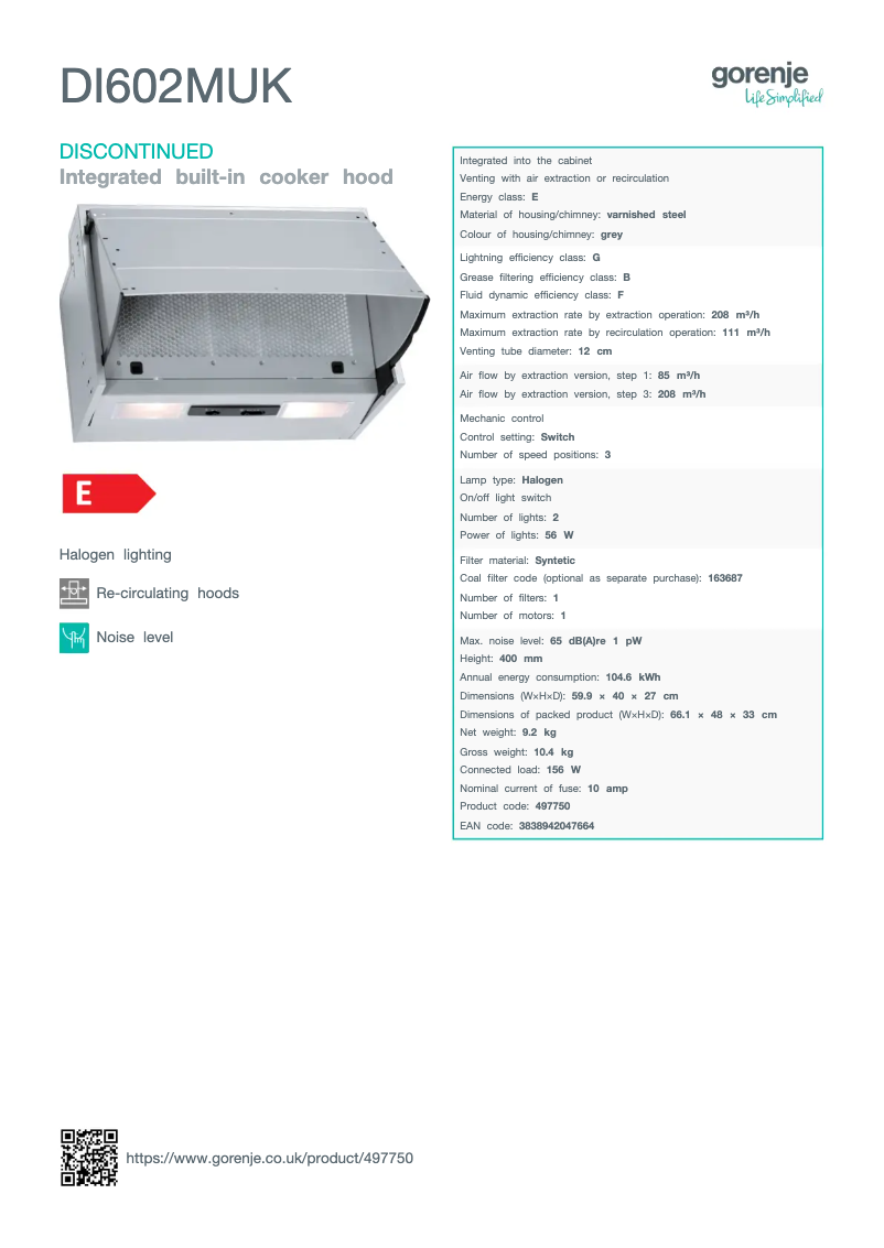 Page n°1 - Manuel utilisateur Gorenje DI602MUK