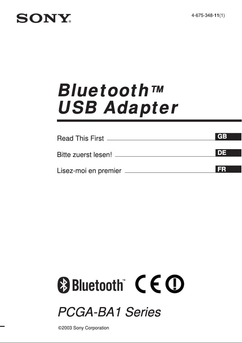 Image de la première page du manuel de l'appareil PCGA-BA1