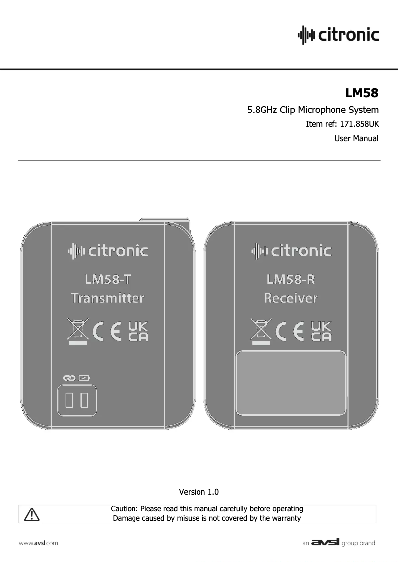 Page n°1 - Manuel utilisateur Citronic LM58