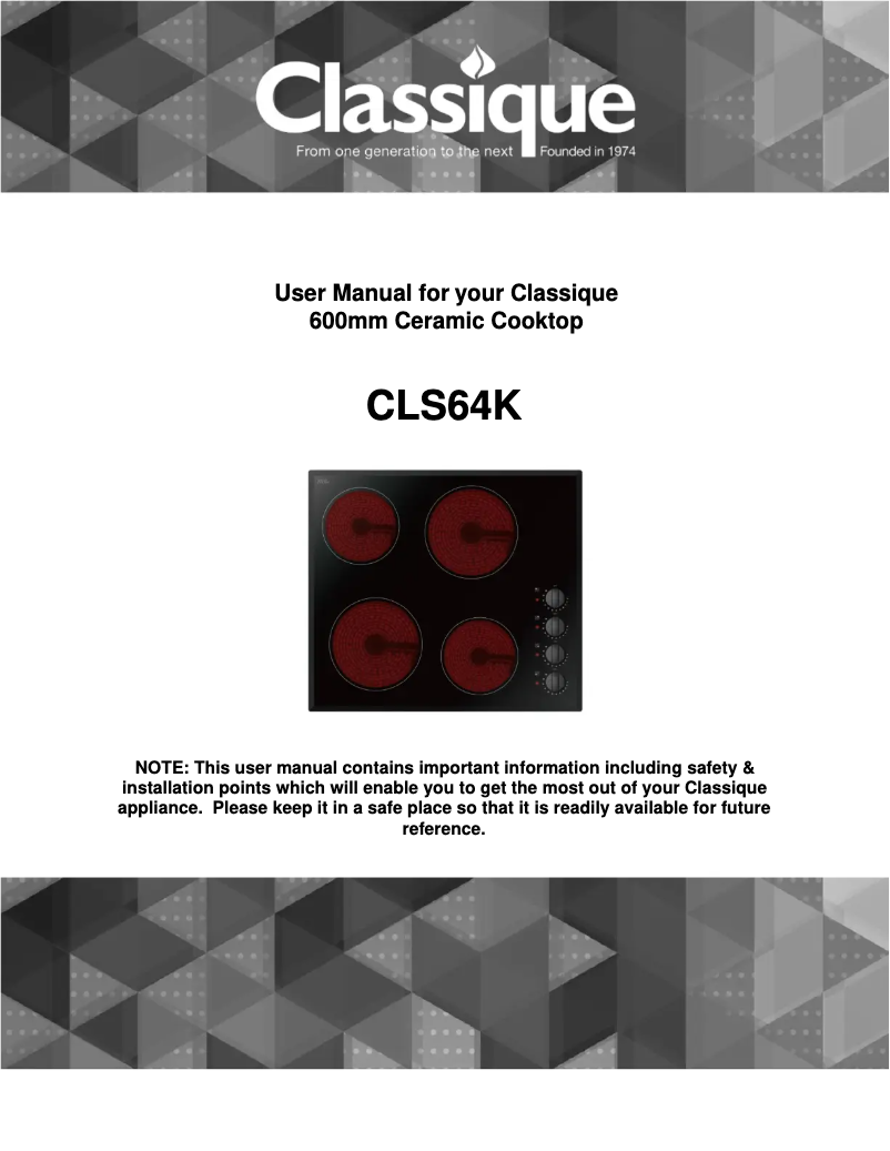 Page 1 de la notice Manuel utilisateur Classique CLS64K