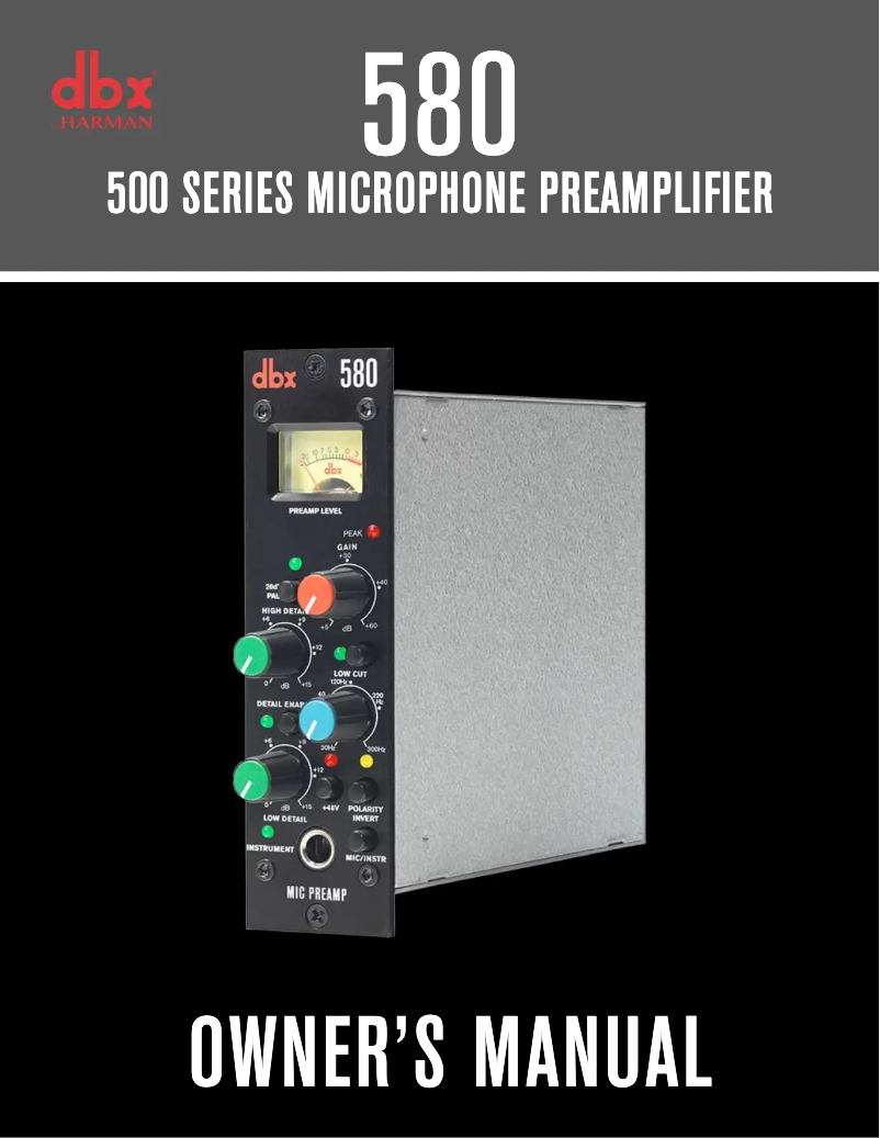 Page n°1 - Manuel utilisateur DBX 580