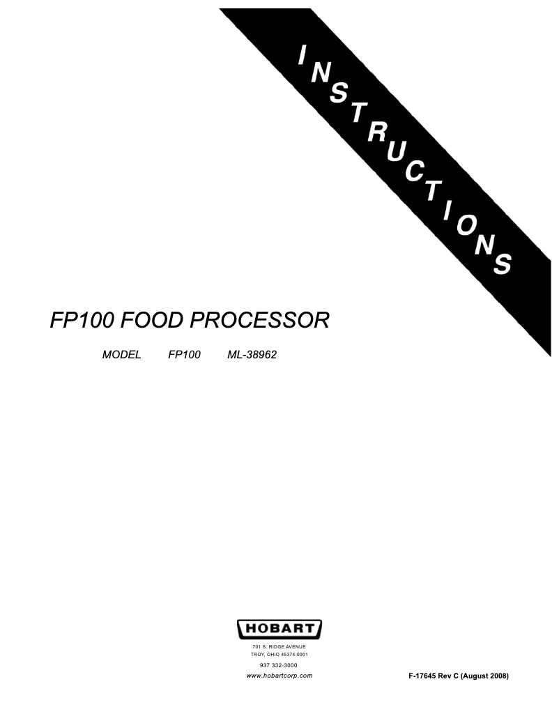 Page 1 de la notice Manuel utilisateur Hobart FP100