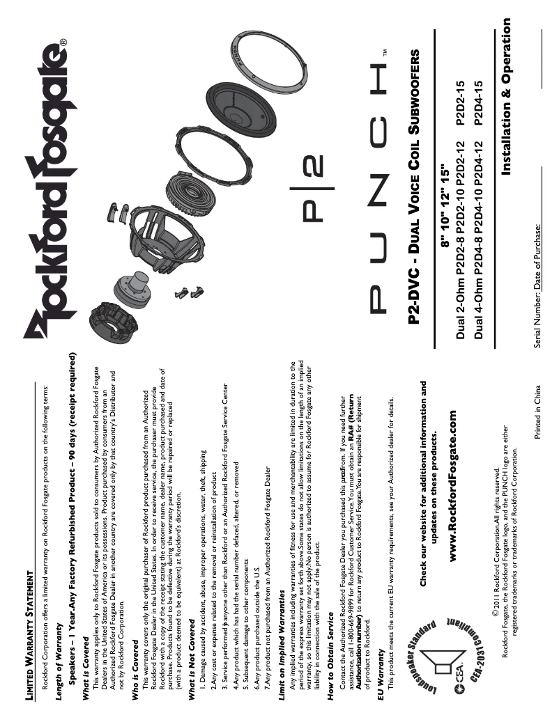 Page 1 de la notice Manuel utilisateur Rockford Fosgate Punch P2D4-8