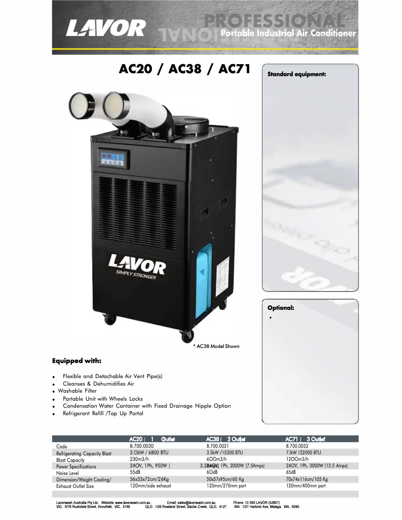 Page 1 de la notice Fiche technique Lavorwash AC71