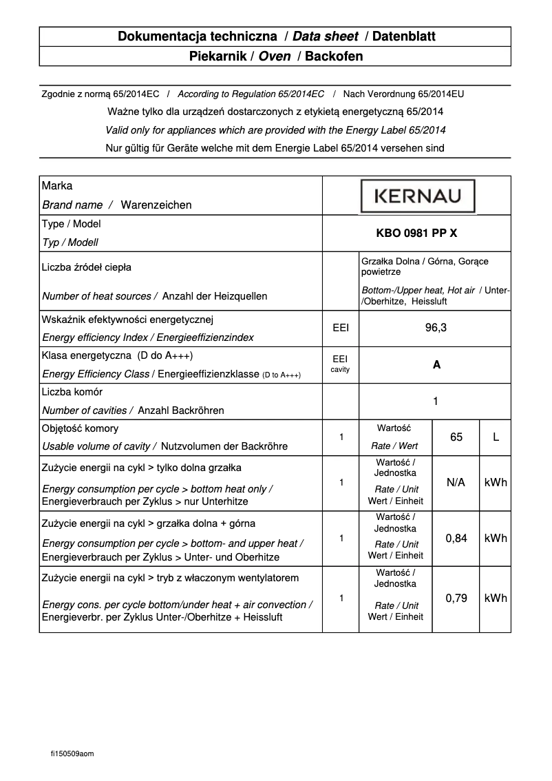Página 1 del manual Ficha técnica Kernau KBO 0981 PP X