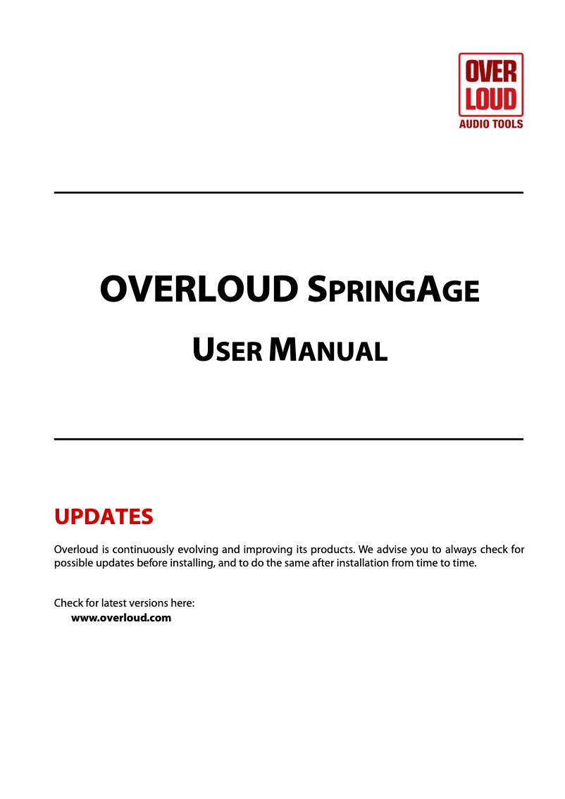 Image de la première page du manuel de l'appareil Overloud SpringAge