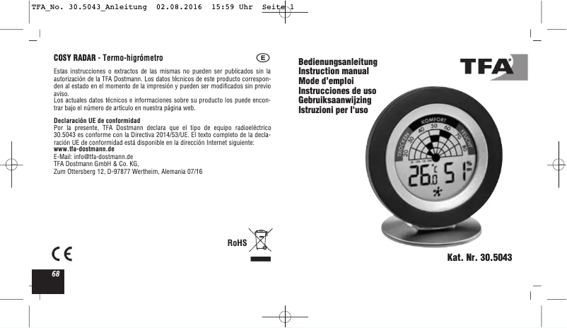 Image de la première page du manuel de l'appareil Cosy Radar 30.5043.01