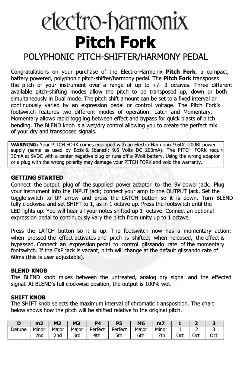 Image de la première page du manuel de l'appareil Pitch Fork