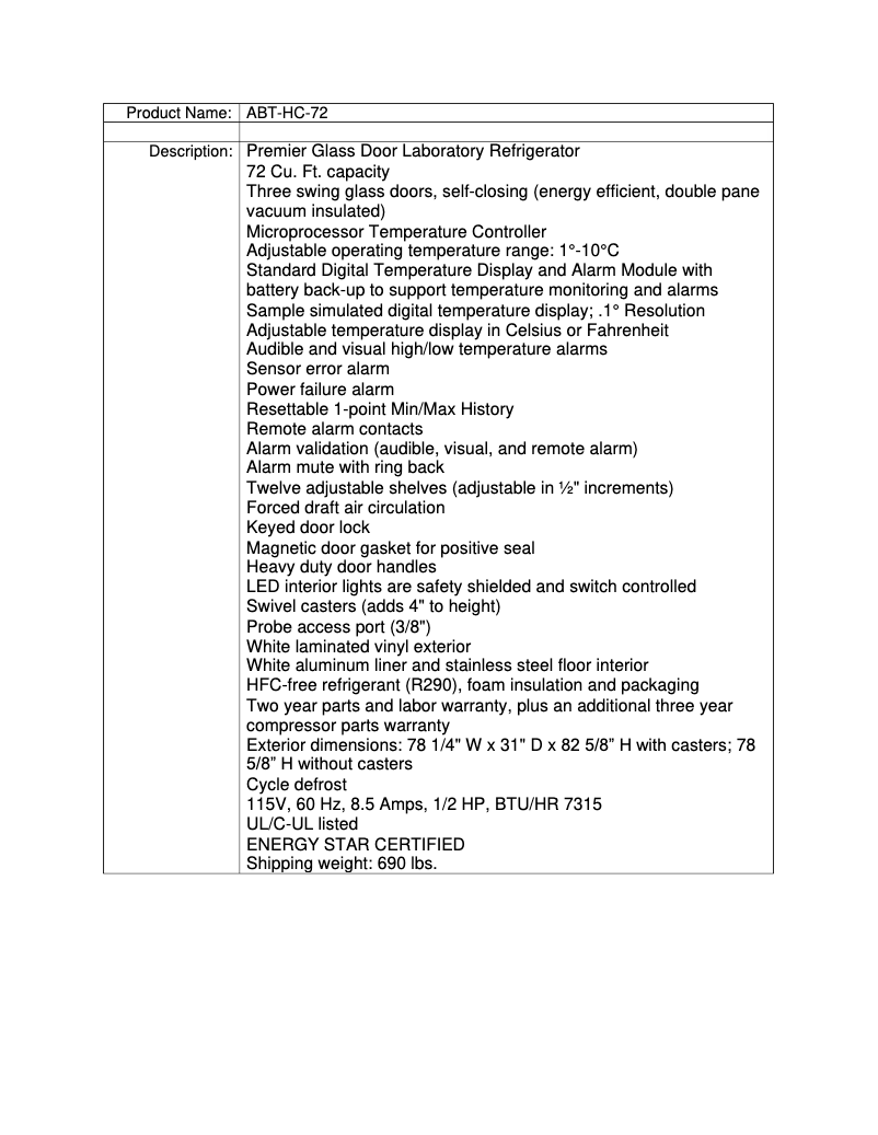 Page 1 de la notice Manuel utilisateur American BioTech Supply ABT-HC-72
