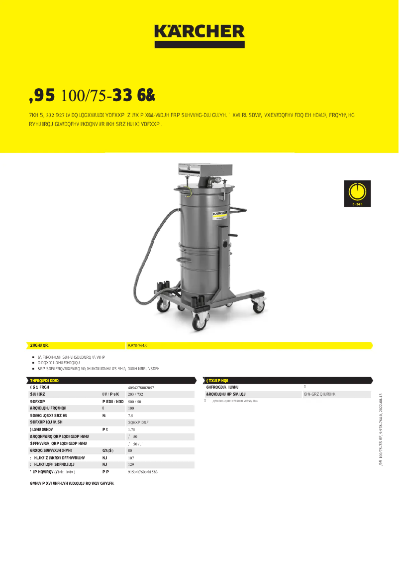 Page 1 de la notice Fiche technique Kärcher IVR 100/75-Pp Sc