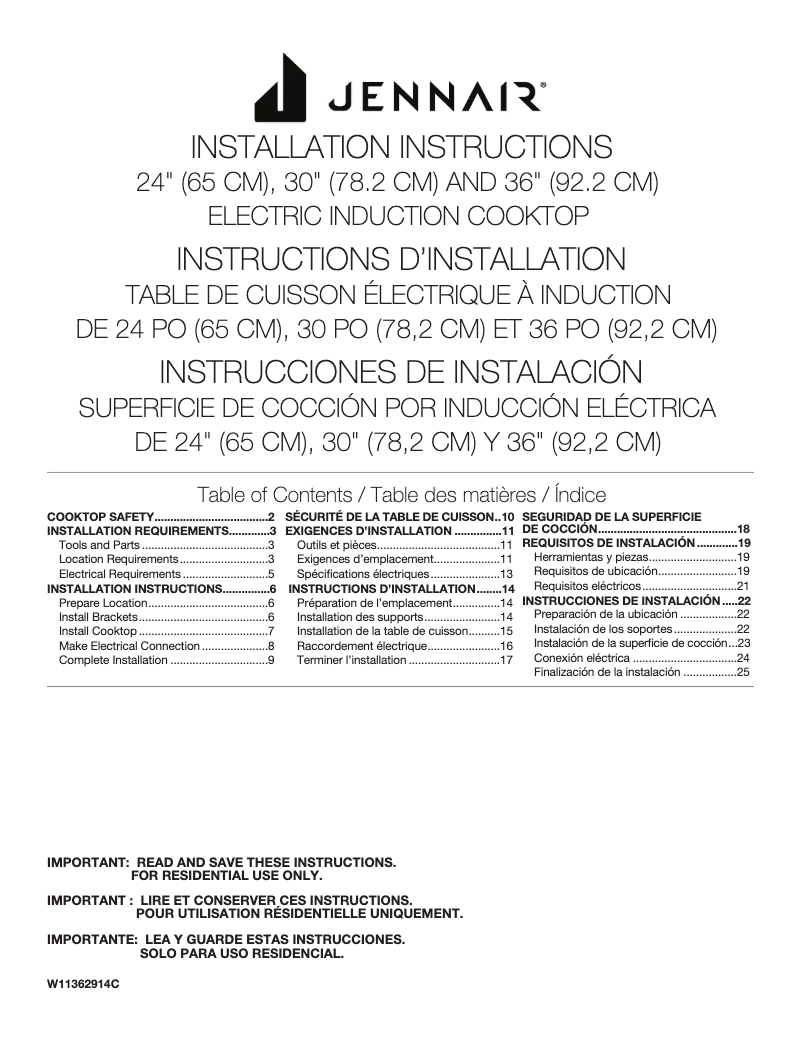 Page n°1 - Guide d'installation JennAir JIC4936KS