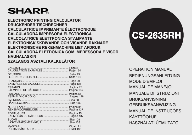 Page n°1 - Manuel utilisateur Sharp CS-2635RH
