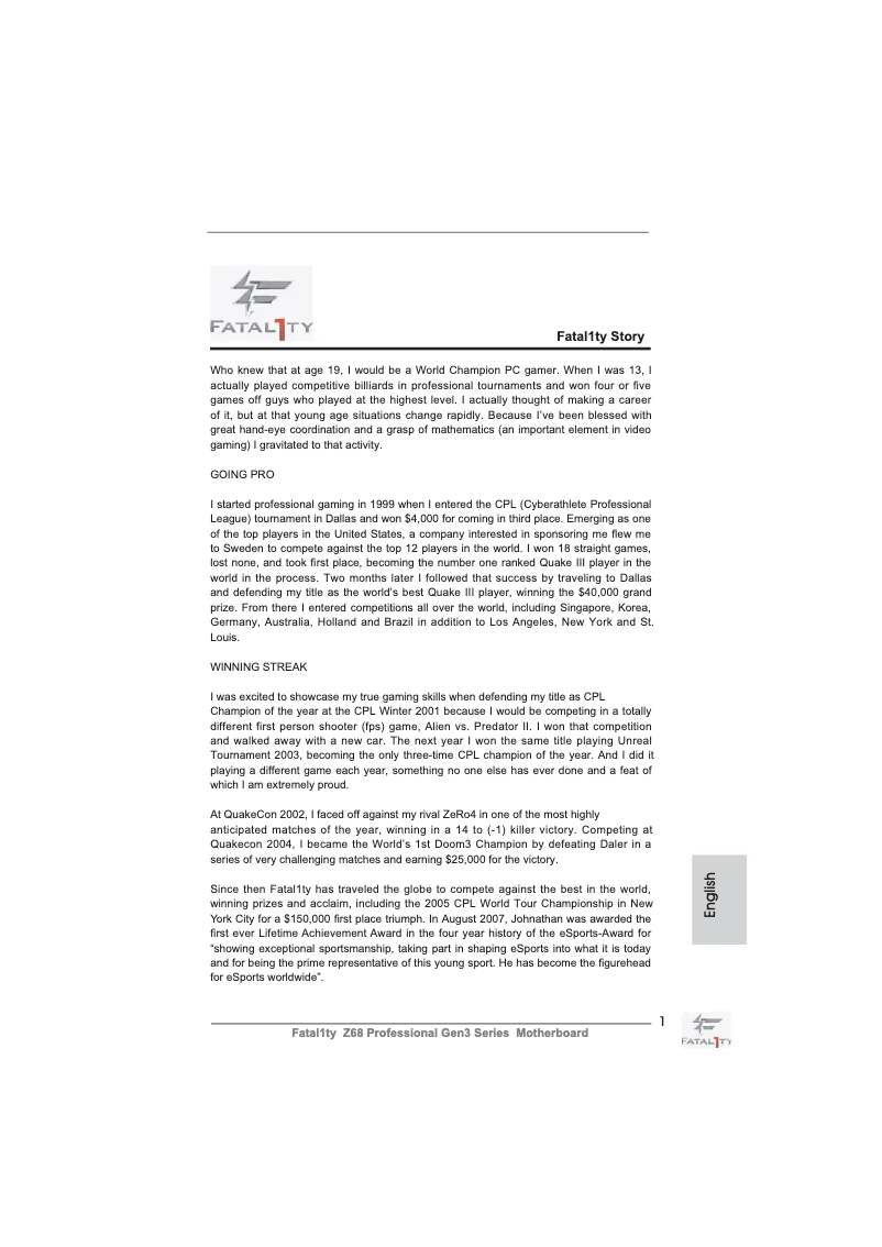 Page 1 de la notice Manuel utilisateur Asrock Z68 Professional Gen3