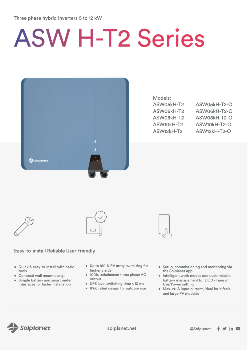 Página 1 del manual Ficha técnica Solplanet ASW05kH-T2