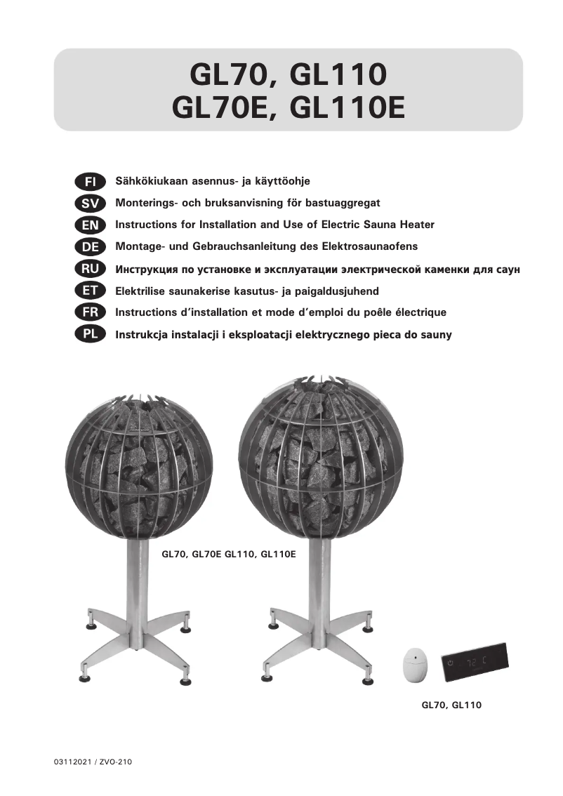 Page n°1 - Manuel utilisateur Harvia Globe GL70E HGLE700400
