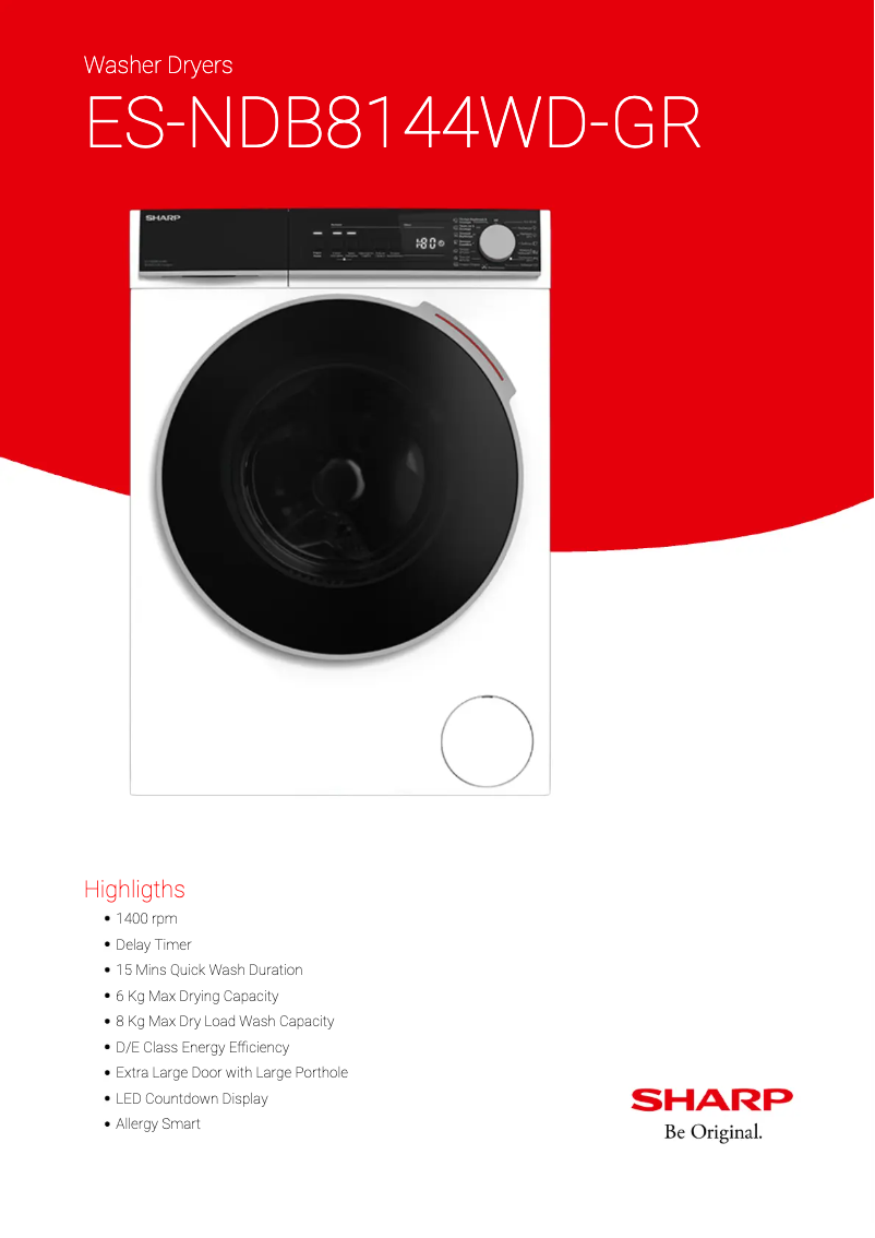 Page 1 de la notice Fiche technique Sharp ES-NDB8144WD-GR