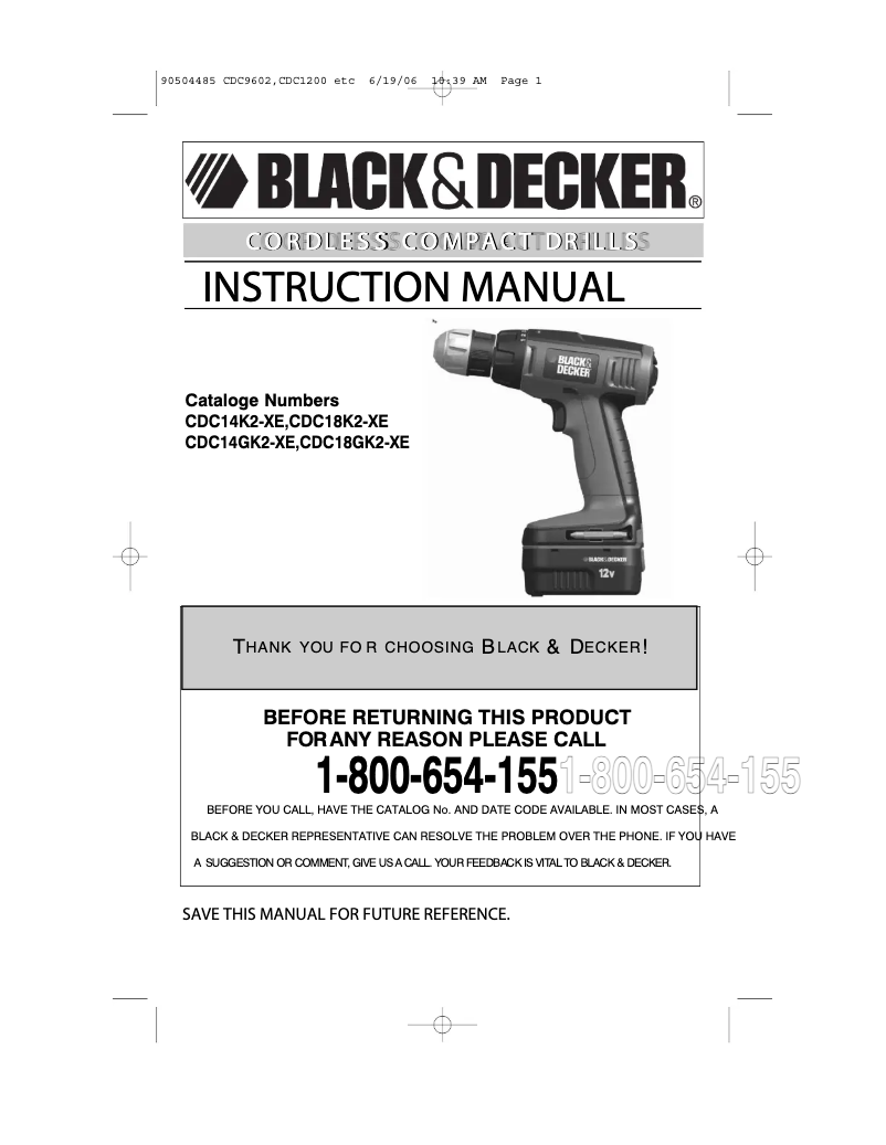 Page 1 de la notice Manuel utilisateur Black & Decker CDC14GK