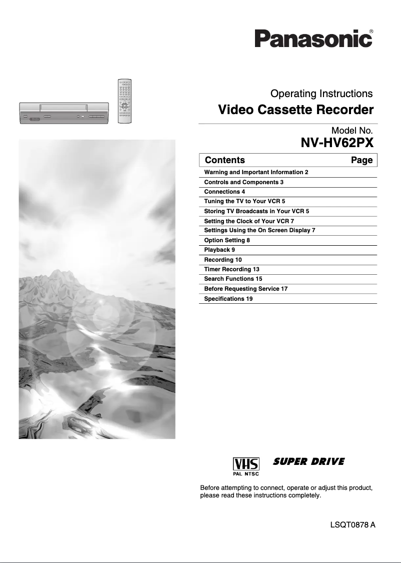 Page 1 de la notice Manuel utilisateur Panasonic NV-HV62PX