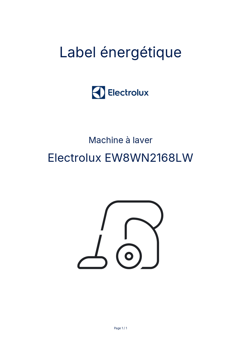 Page n°1 - Label énergétique Electrolux EW8WN2168LW