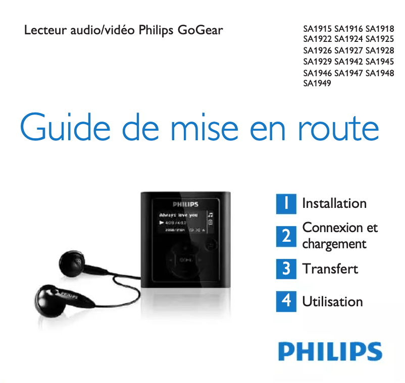 Page n°1 - Guide de démarrage rapide Philips GoGear SA1922
