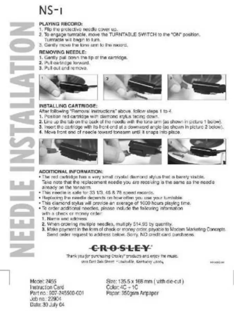 Page 1 de la notice Manuel utilisateur Crosley NS-1