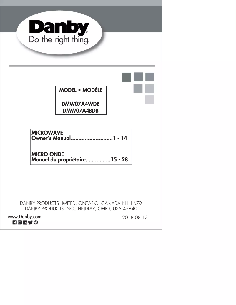 Page n°1 - Manuel utilisateur Danby DMW07A4BDB