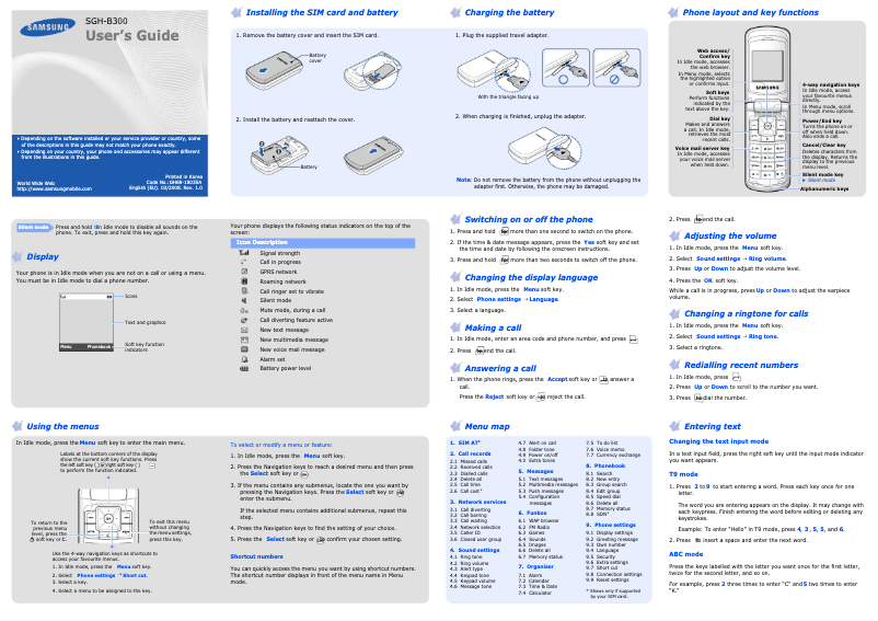 Page n°1 - Manuel utilisateur Samsung SGH-B300