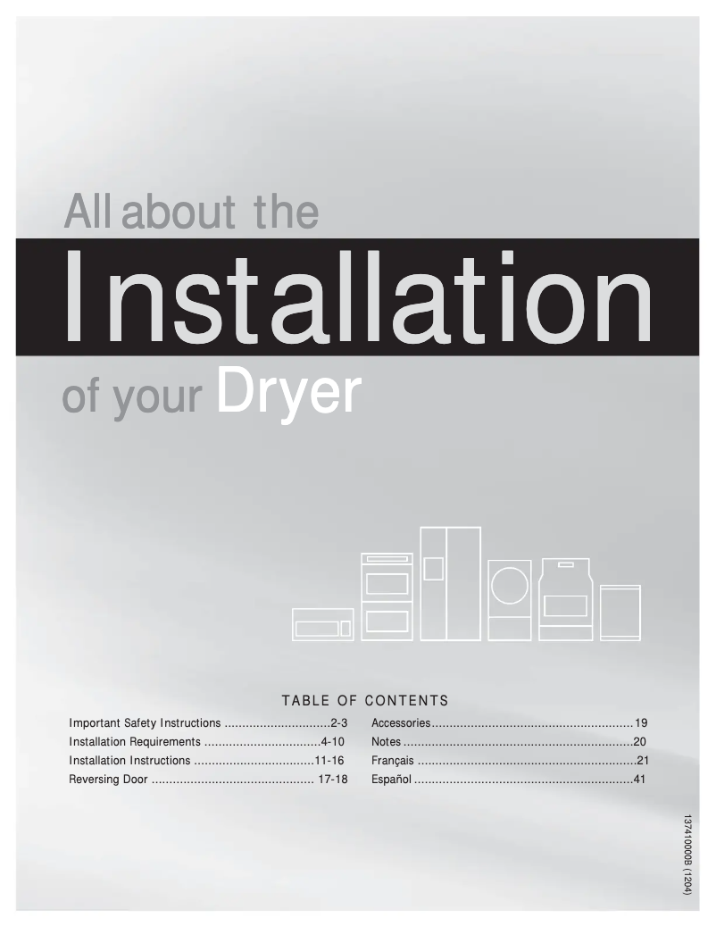 Page 1 de la notice Guide d'installation Frigidaire FARG4044MW