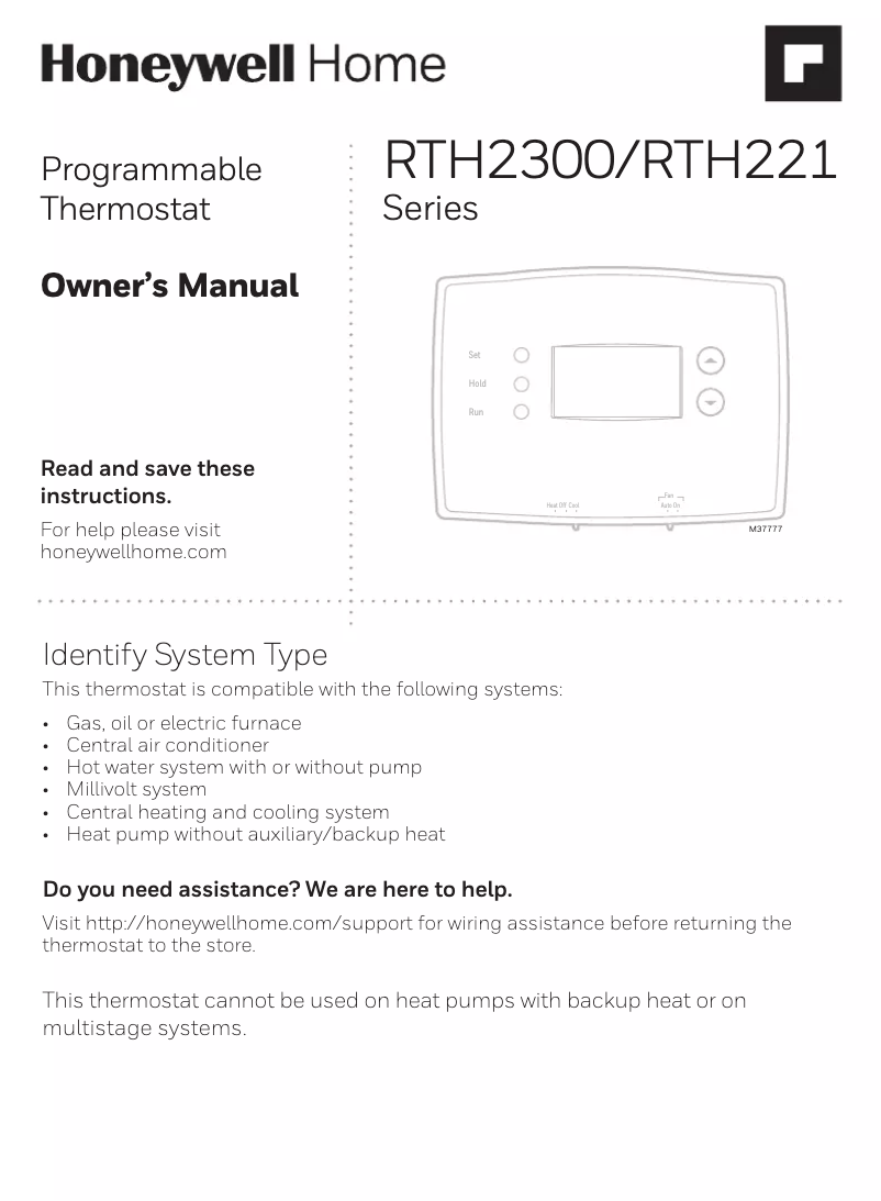 Page 1 de la notice Manuel utilisateur Honeywell RTH2300