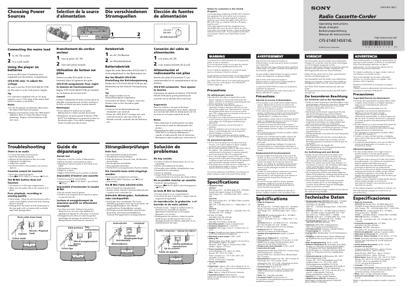 Page 1 de la notice Manuel utilisateur Sony CFS-E14L