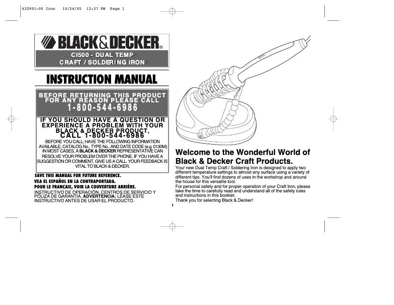 Page 1 de la notice Manuel utilisateur Black & Decker CI500S